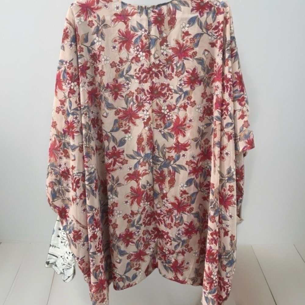 Floral Kimono Women 1X Plus Open Front Topper Pockets Boho Signature Studio - Picture 5 of 12